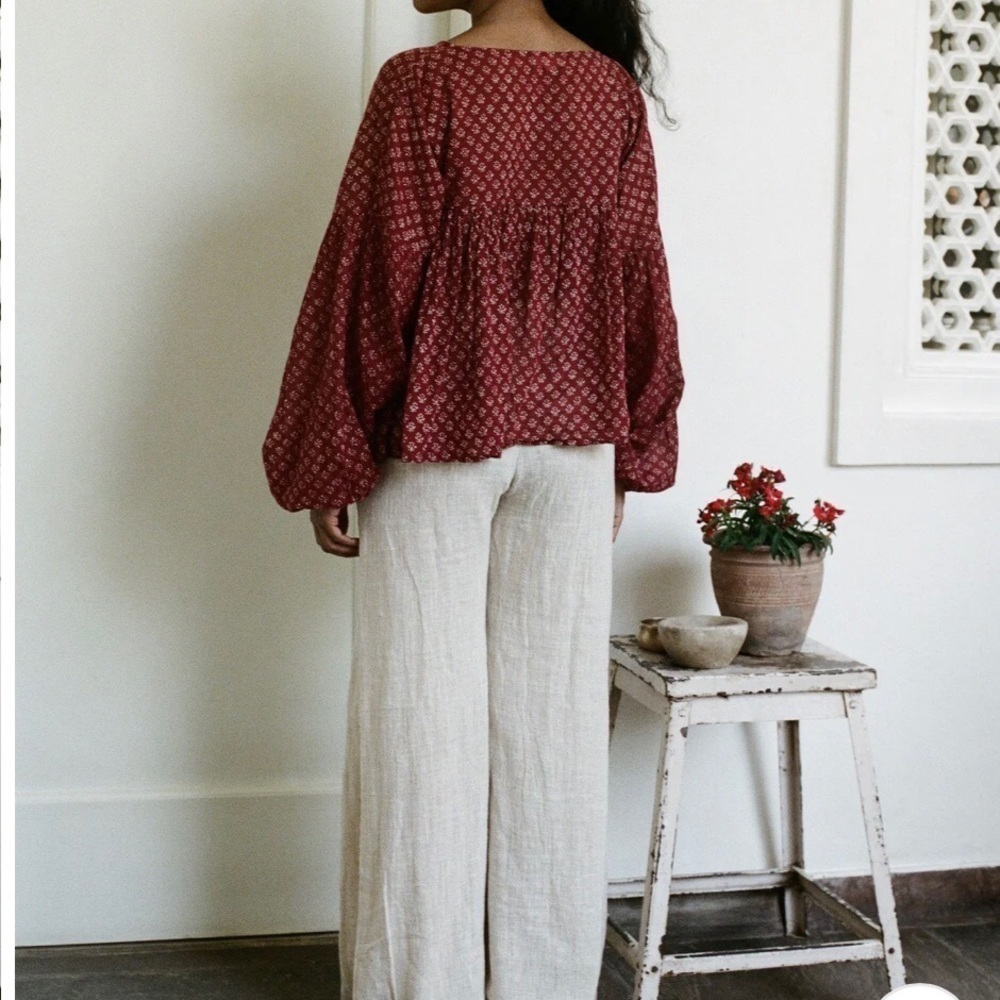 Daughters of India Burgundy Floral Billowy Peasant Blouse - Picture 7 of 13